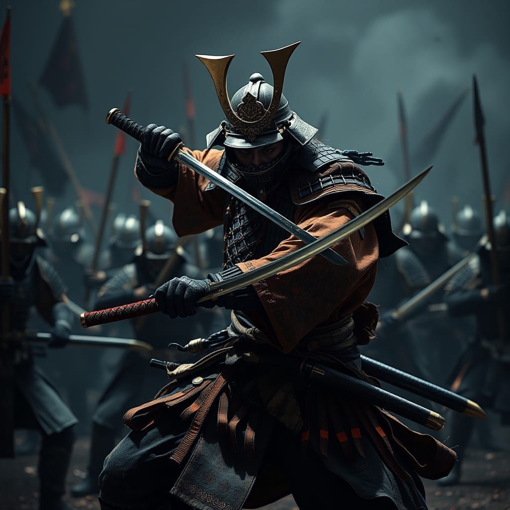 Samurai Warrior in Epic Battle, Concept Art Style