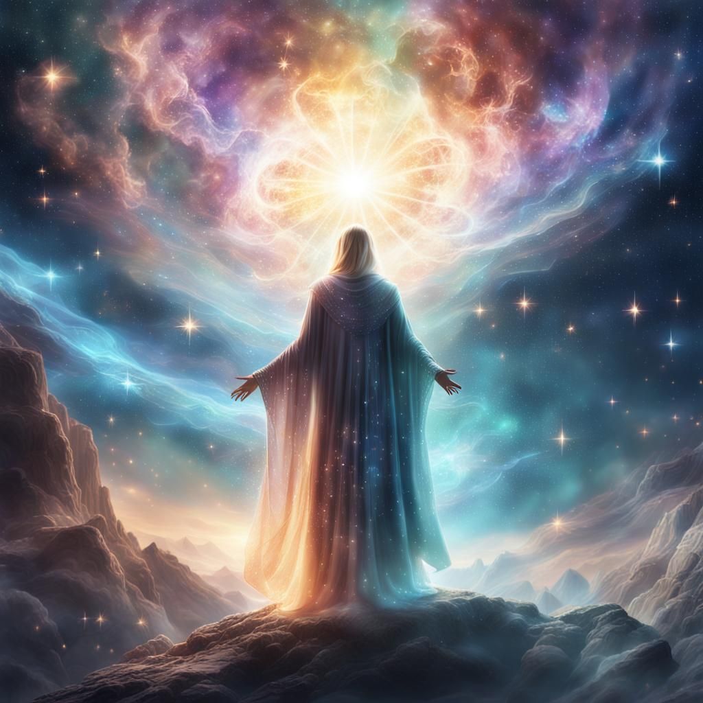 Ethereal Being Ascends Nebula in Fantasy Concept Art