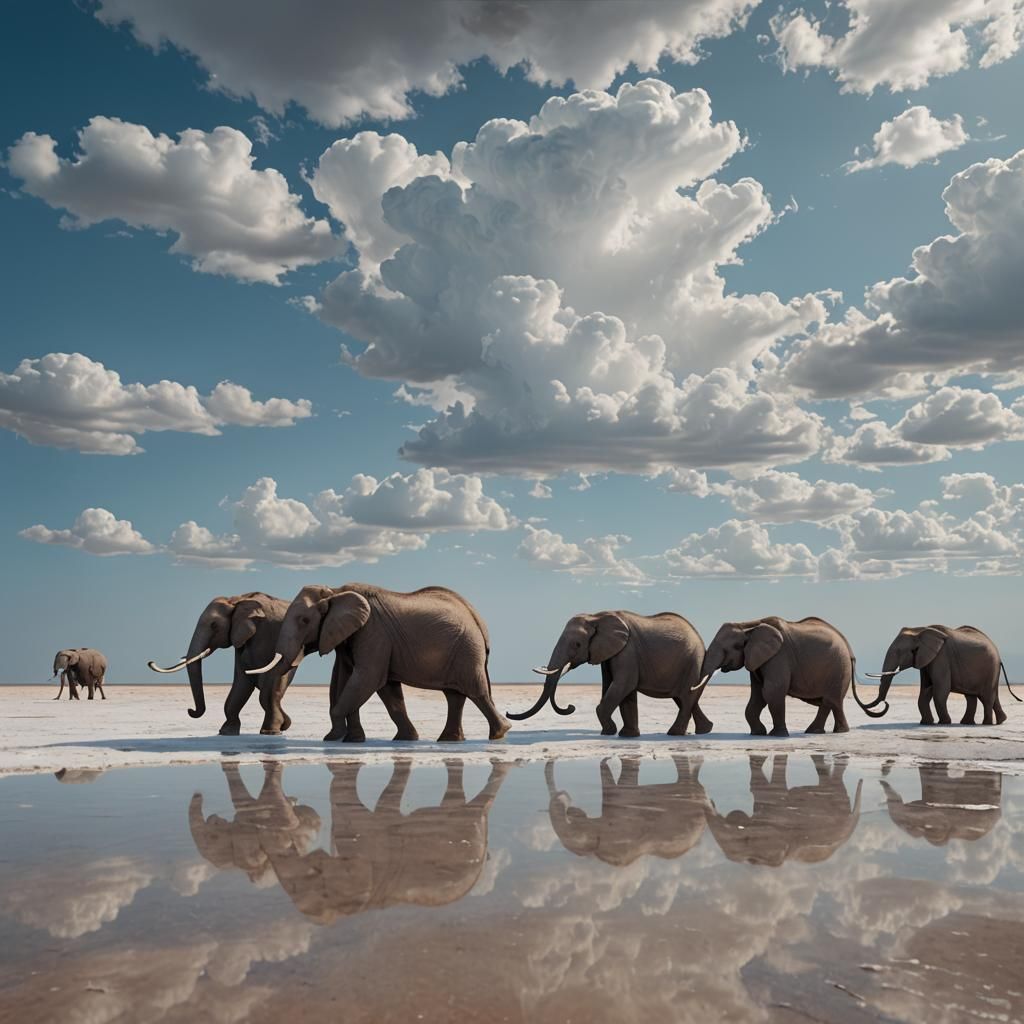 Elephants Cross Salt Flats in Golden Light