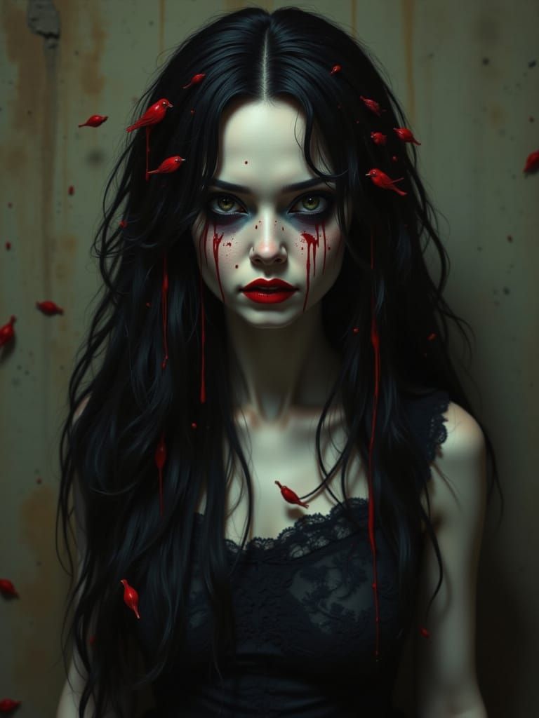 Eerie Porcelain Doll in Red Mist, Augmented Reality