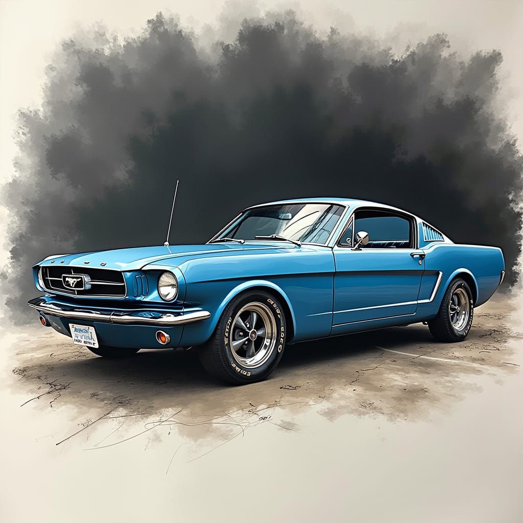 Sleek 1965 Ford Mustang Sketch in Powder Blue