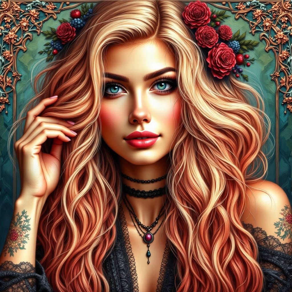 1930s Pinup Girl Portrait with Art Nouveau Flair