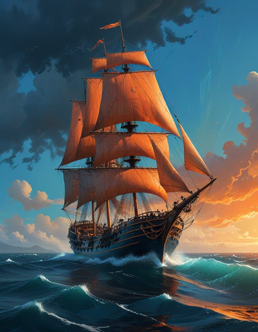 Schooner at Sea: A Matte Painting in Mixed Light