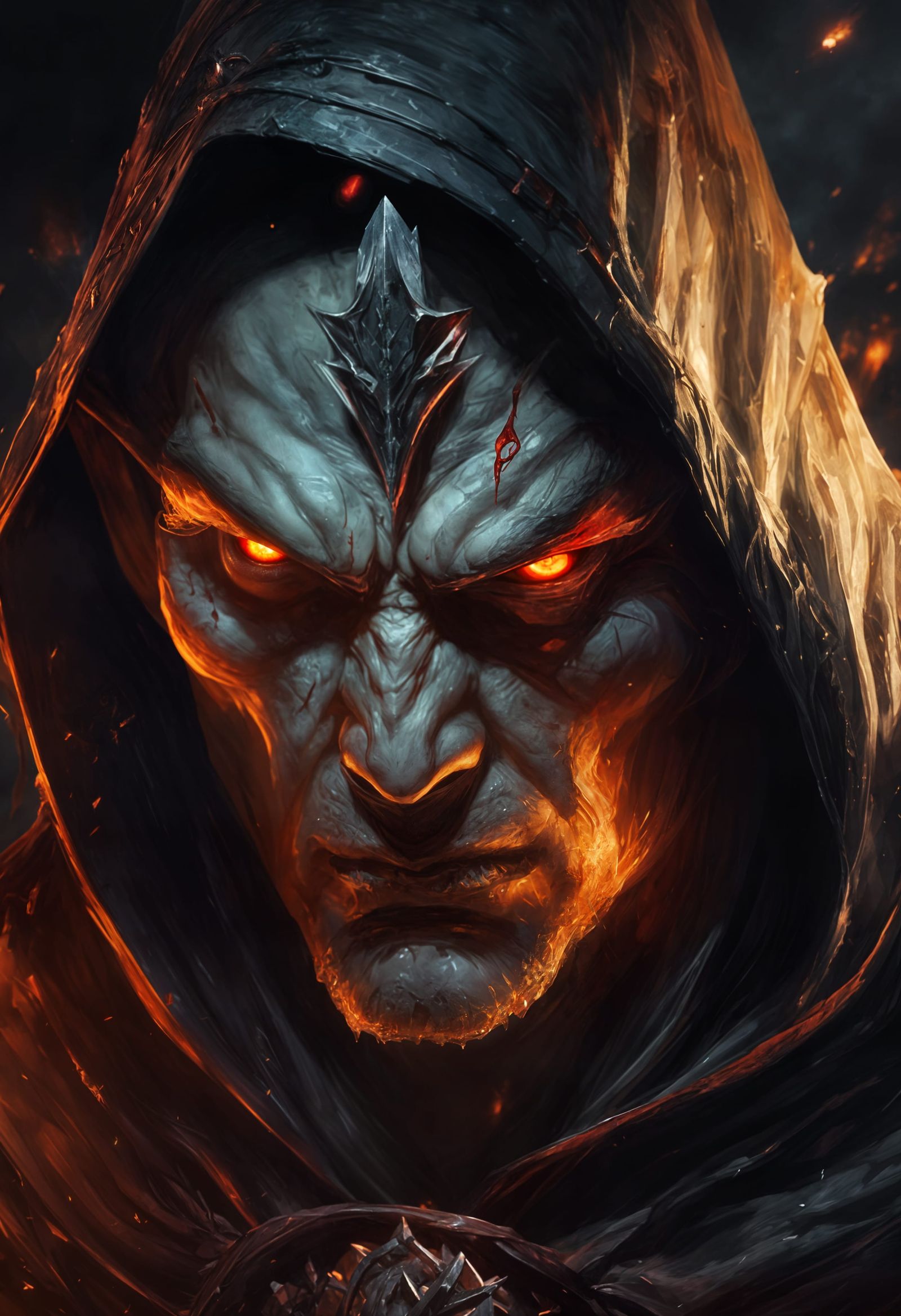 Angry Elf Mage Portrait in Dark Fantasy Style