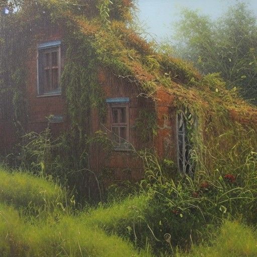 Overgrown Building in Oil Painting Style