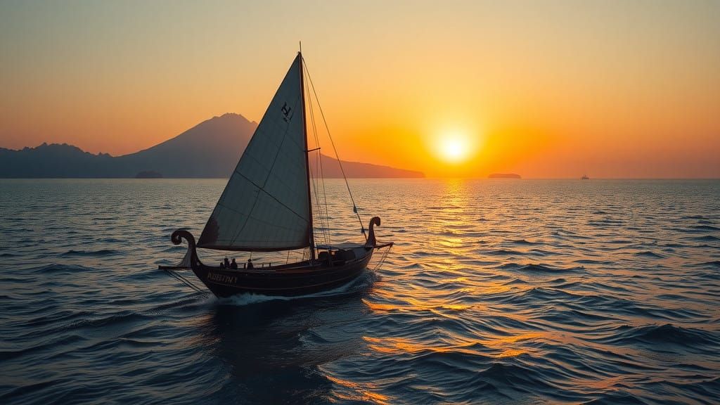 Traditional Bugi Sailboat Navigates Nusantara Seas in Golden...
