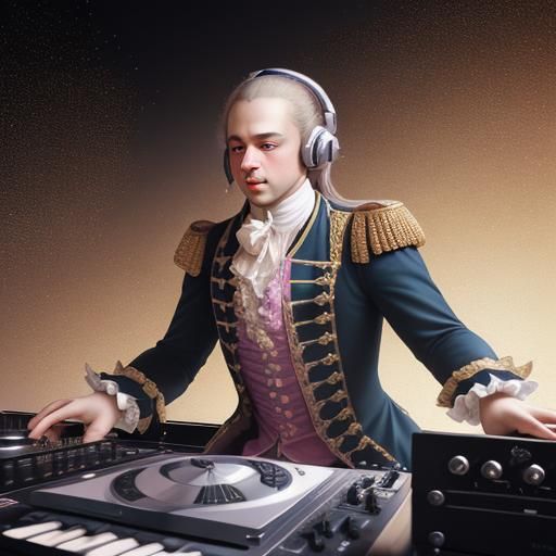 Mozart as Modern DJ in Realistic Style