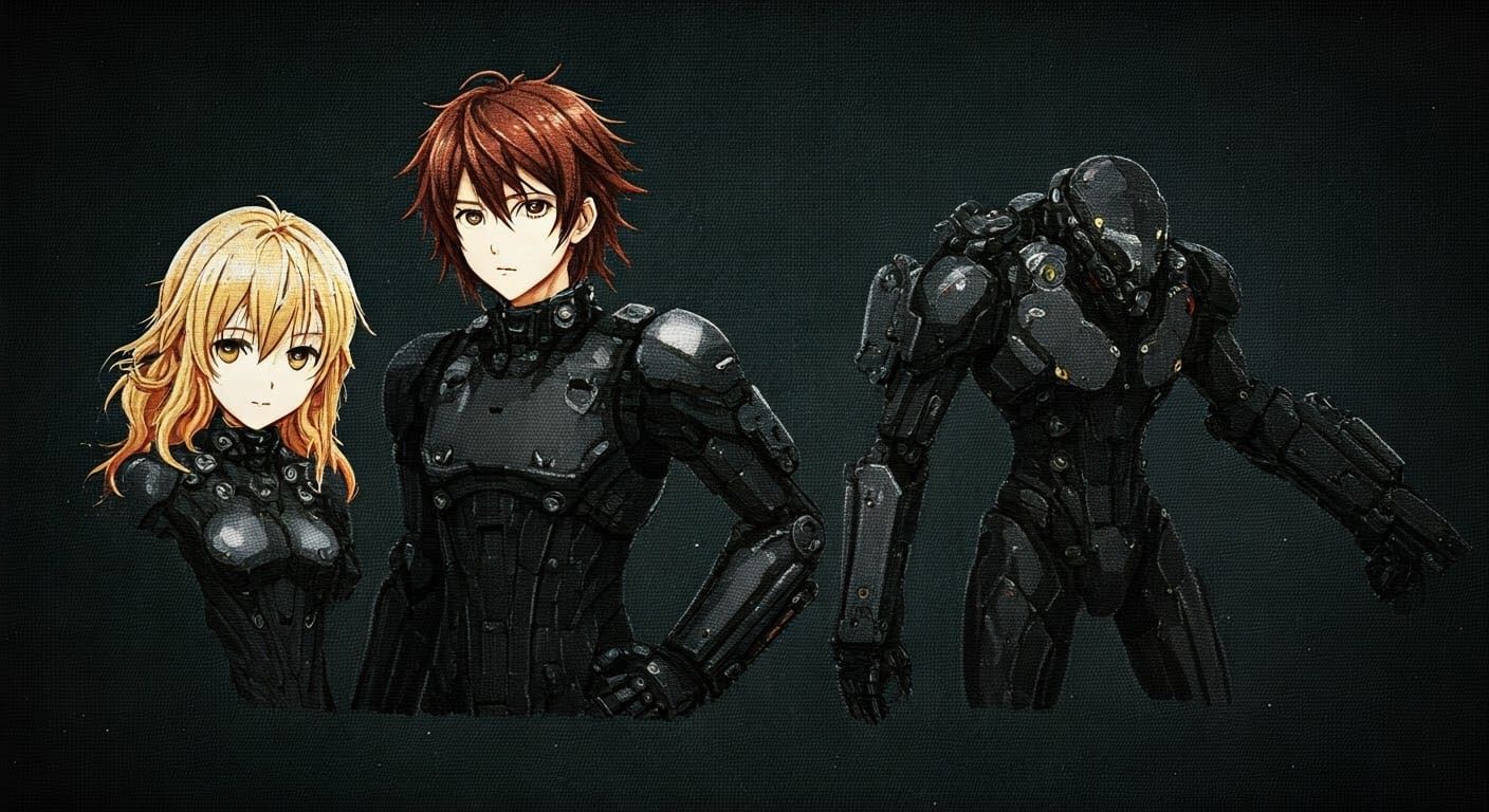 Intricate Anime Needlepoint Hiroya Oku Drawing Gantz Characters Black Suits