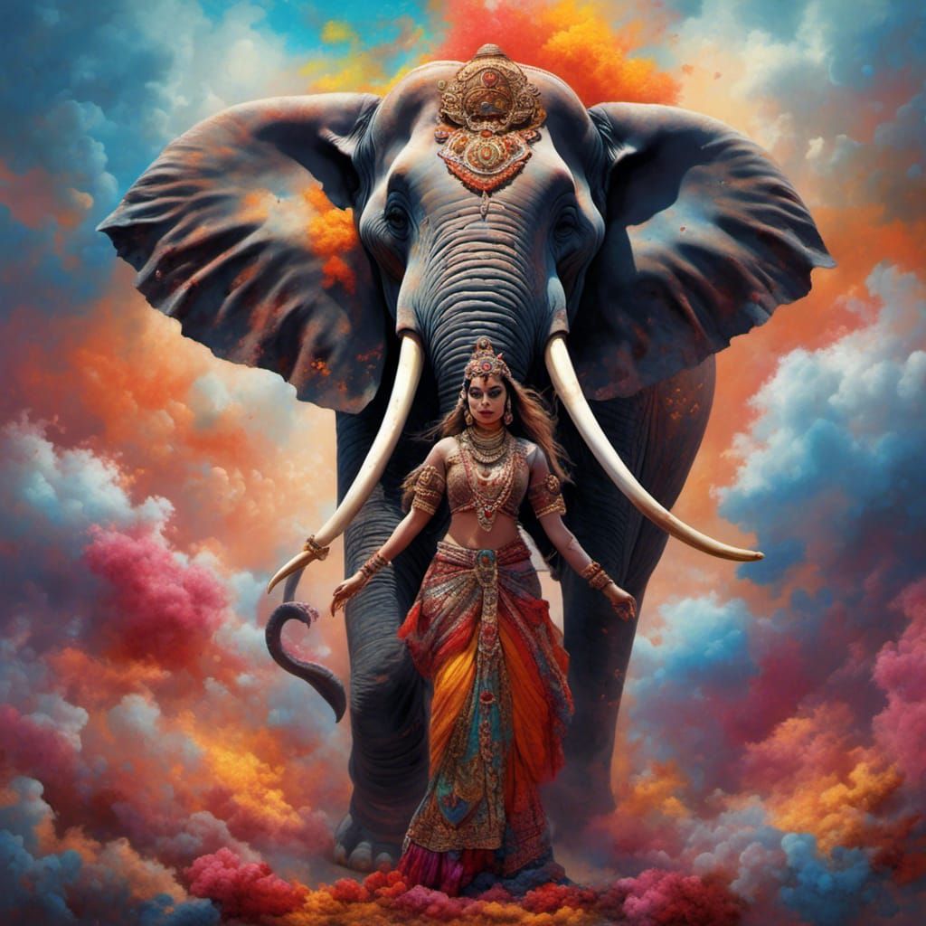 Hyperrealistic Portrait of Kali and Elephant