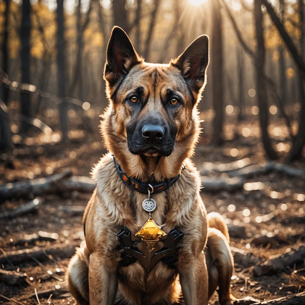 Heroic War Dog Portrait in Golden Light