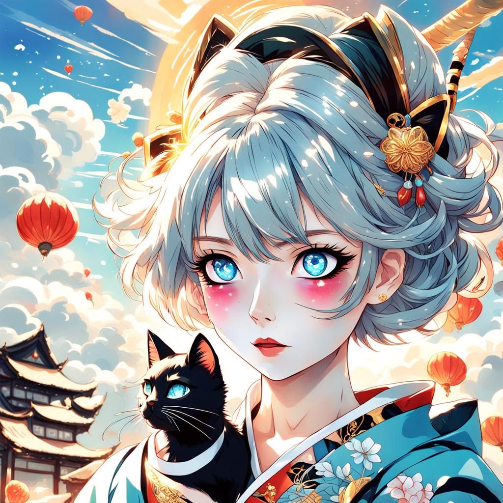 Geisha with Blue Eyes in Candy Art Style