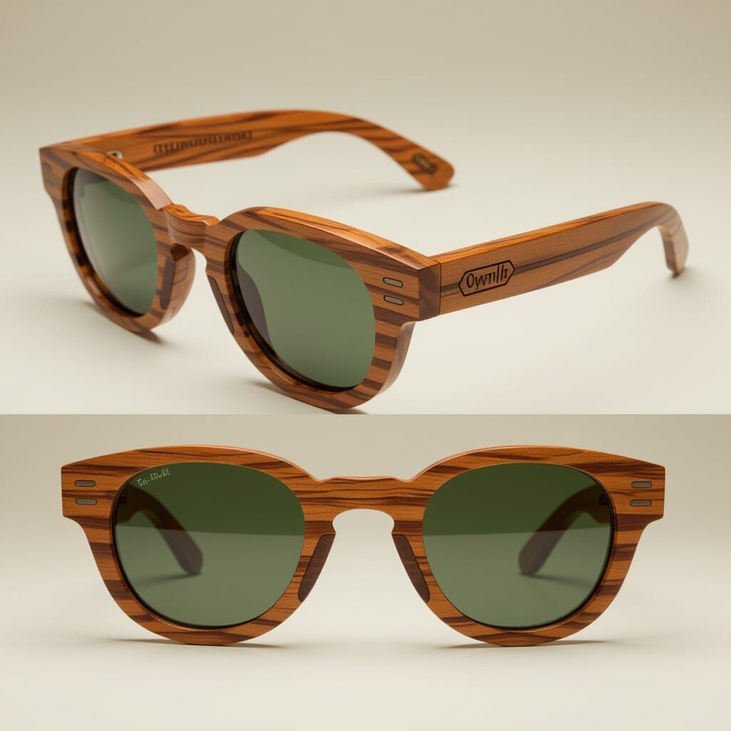 Intricately Carved Wooden Sunglasses in Futuristic Style