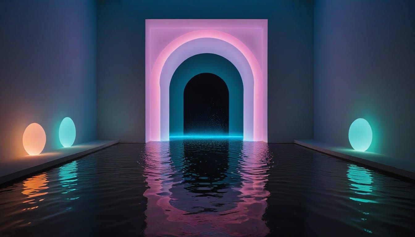Surreal Fountain of Light and Color in Op Art Style