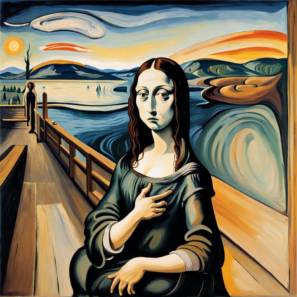 Surreal Mona Lisa of Anxiety in Abstract Style
