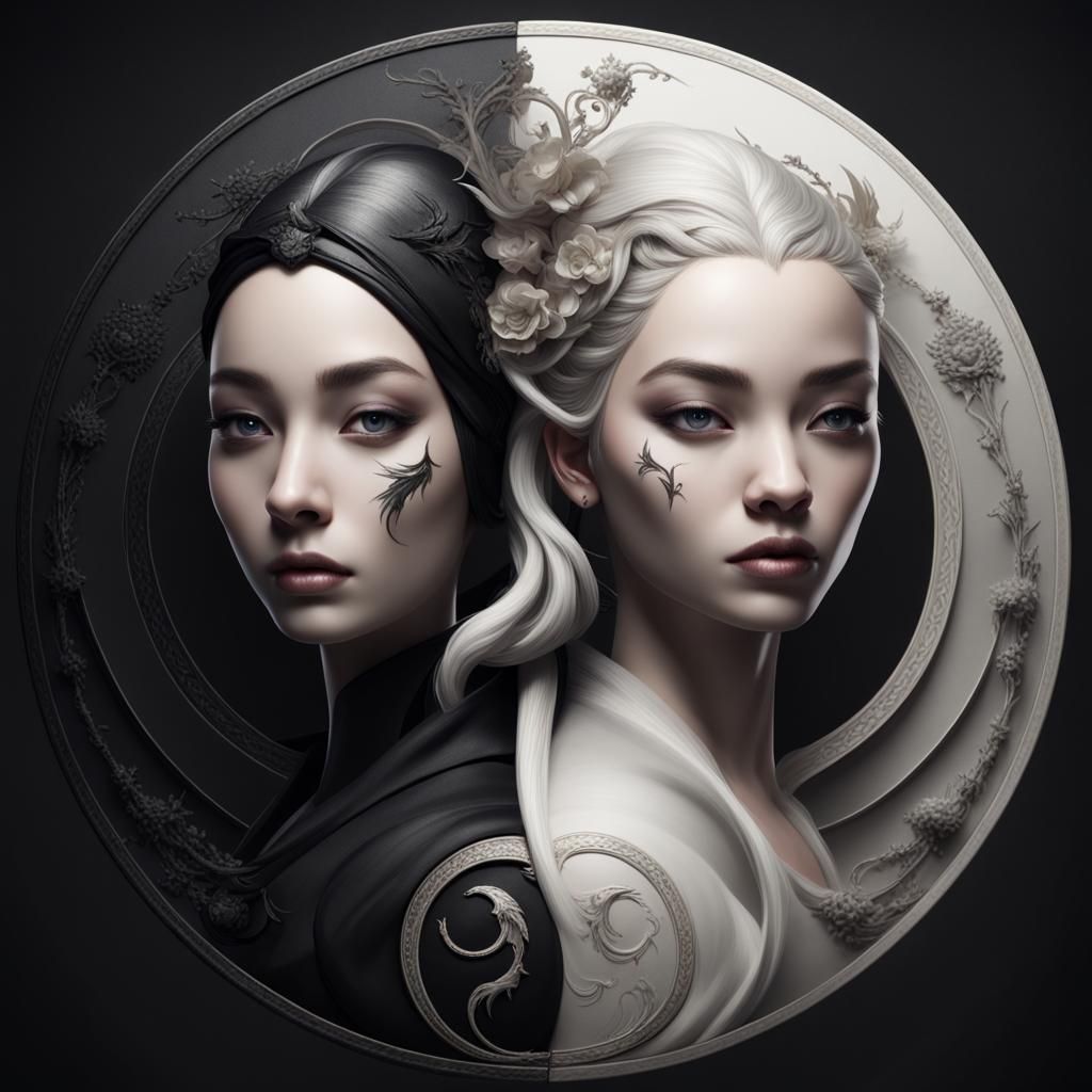 Yin-Yang Women: Light and Dark Fantasy Portrait