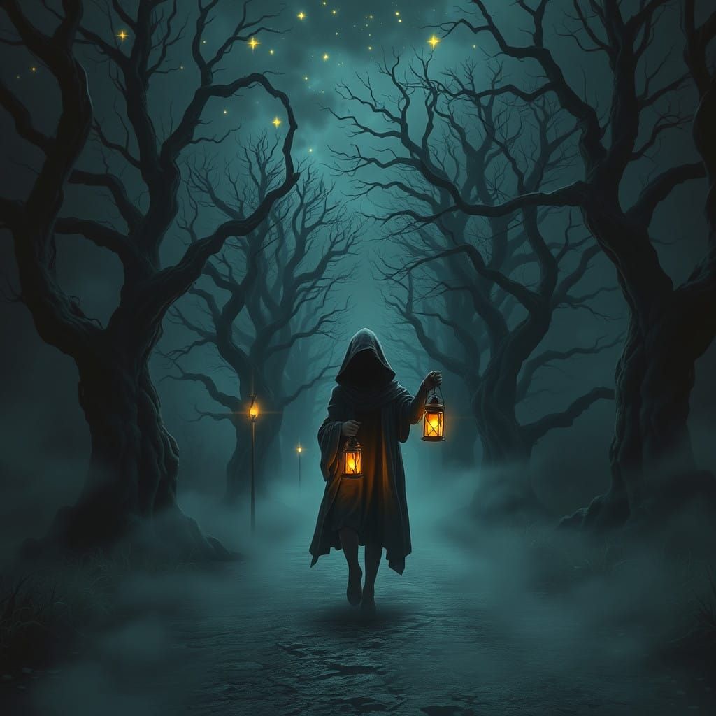 Mysterious Girl Walks a Twisted, Ancient Road at Night