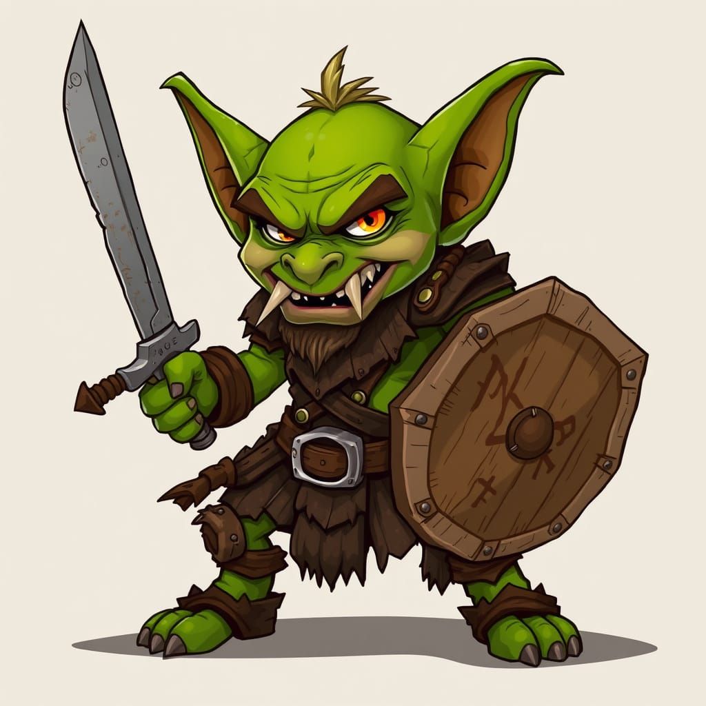 Fierce Goblin Warrior in 2D Cartoon Style
