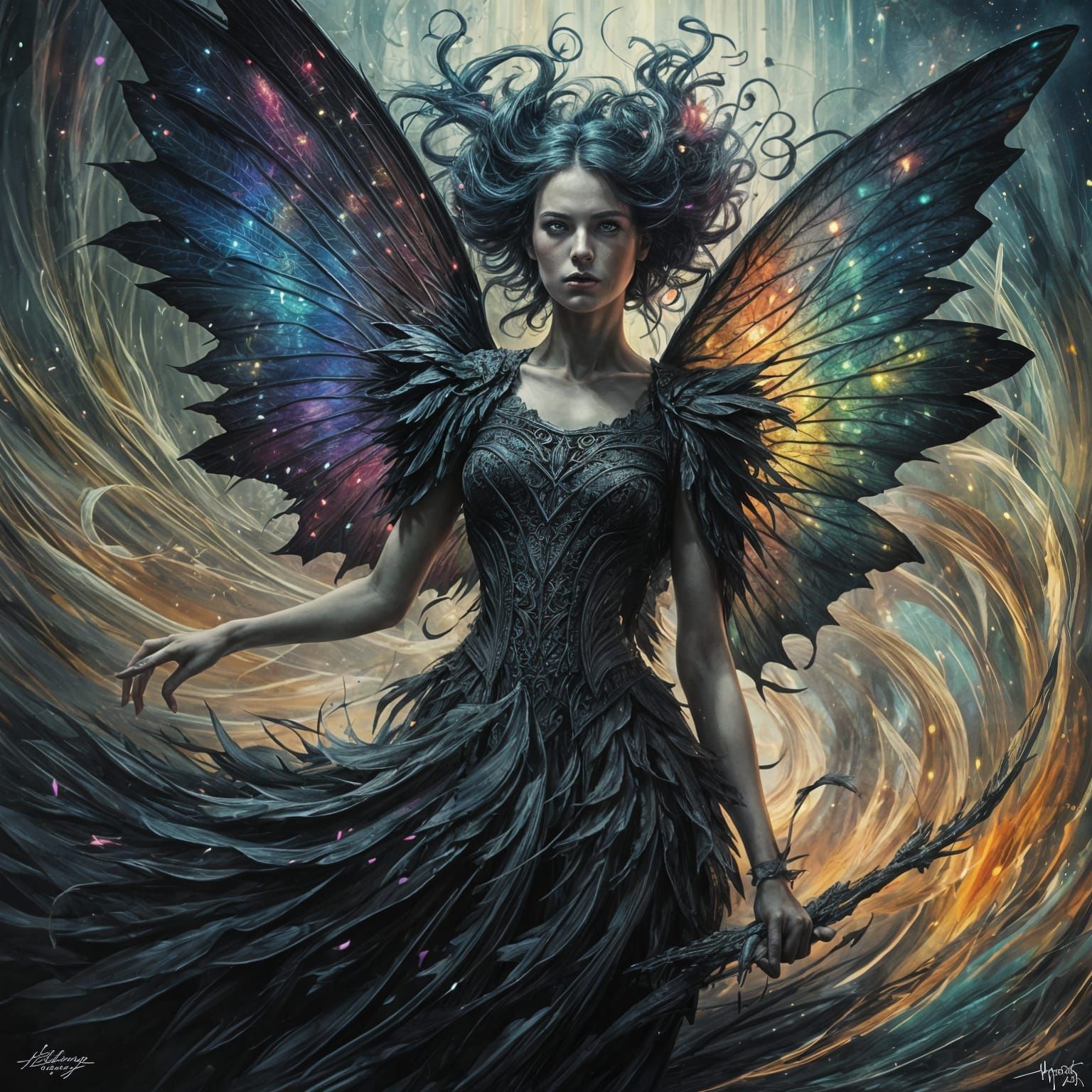 Dark Fairy Portrait with Iridescent Wings