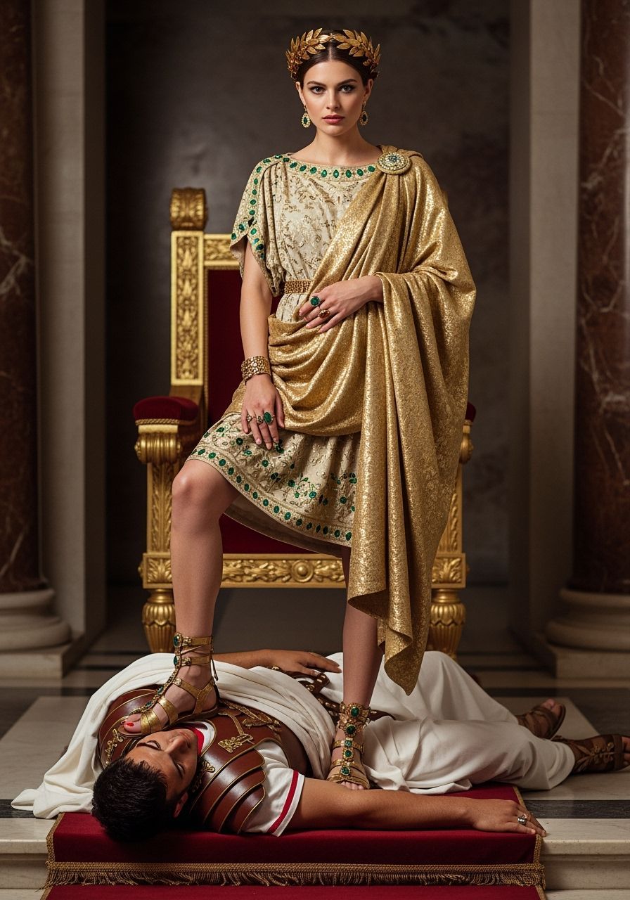 Roman Empress Tramples Senator in Opulent Throne Room