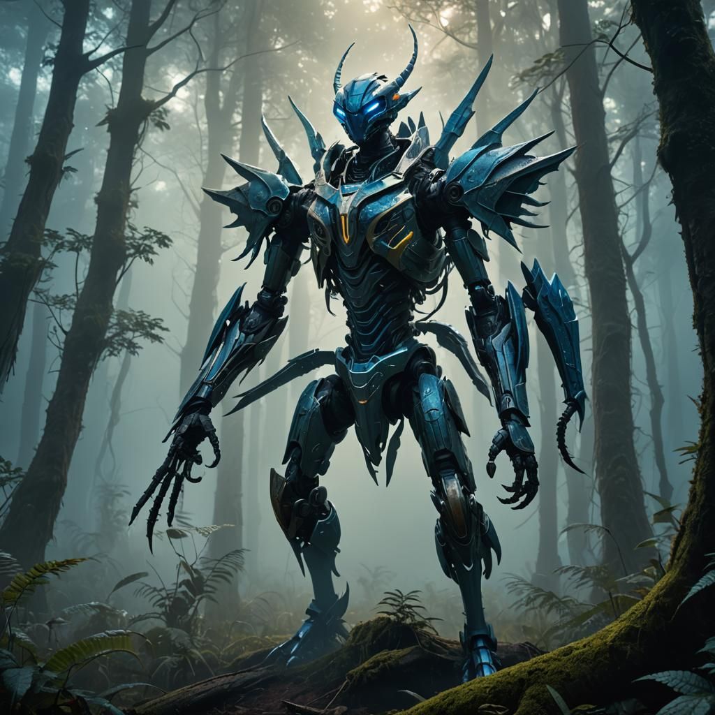 Mantis Warrior in Misty Forest: Fantasy Concept Art