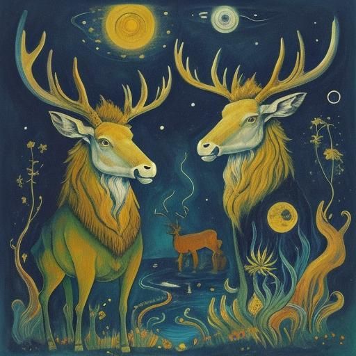 Elk Navigates Quantum Realms in Expressionist Anime Style