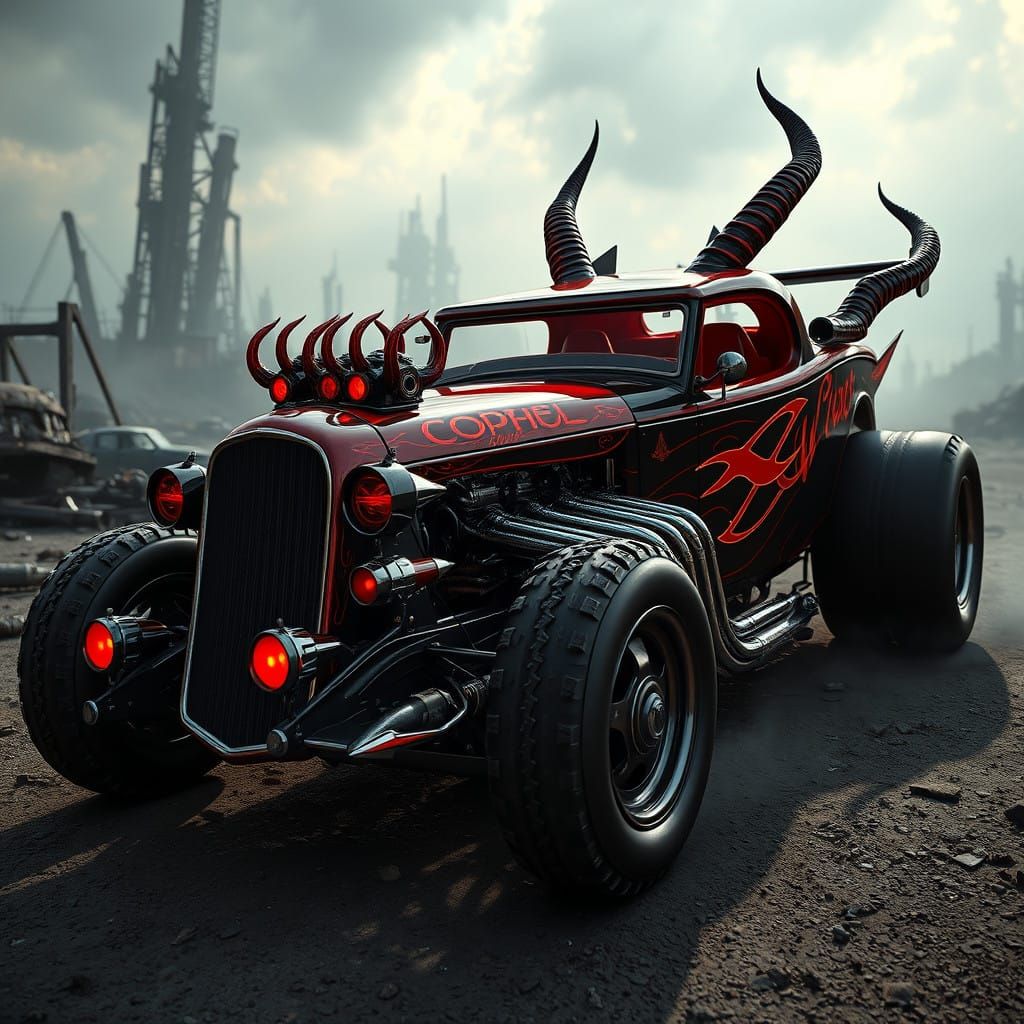 Cyberpunk Demon Dragster in Hellish Red and Black Chrome