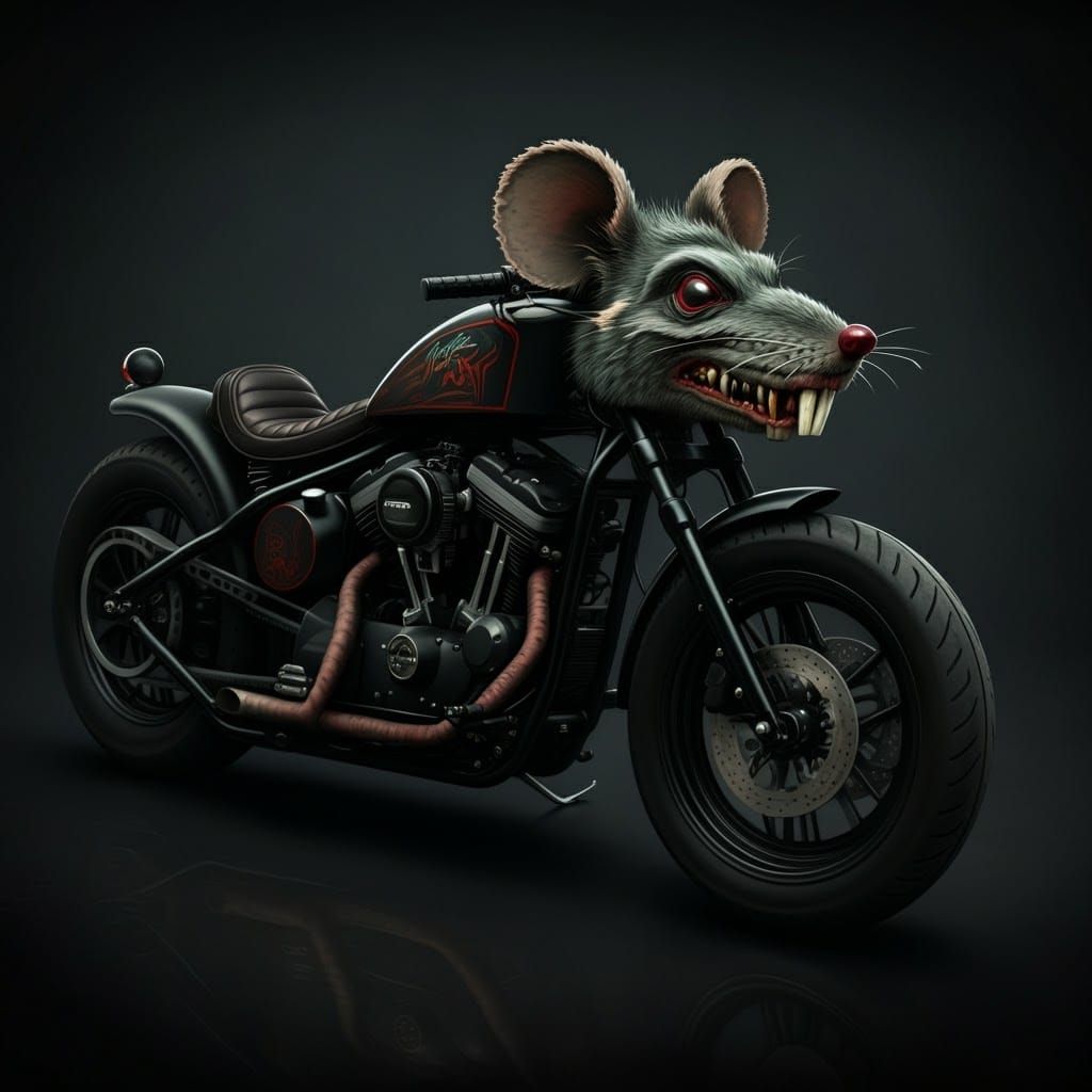 Rat Fink on Motorcycle in Ed Roth Style