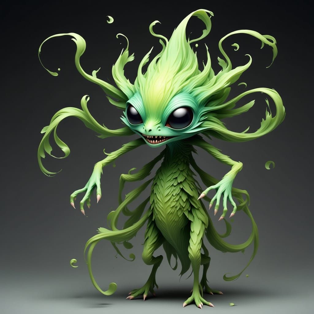 Whimsical Salad Creature in Dreamlike Abstraction