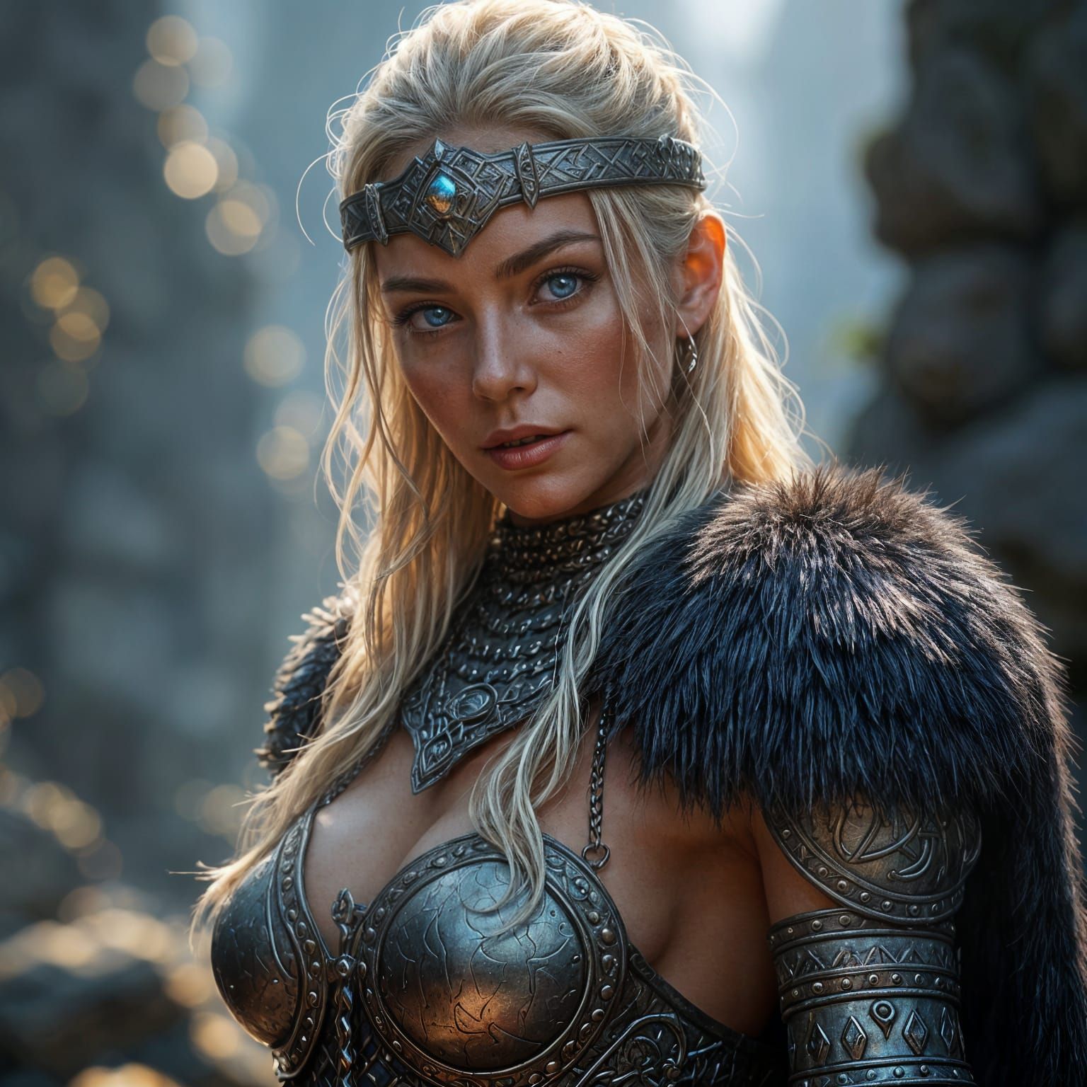 Viking Warrior Portrait with Glowing Blue Eyes