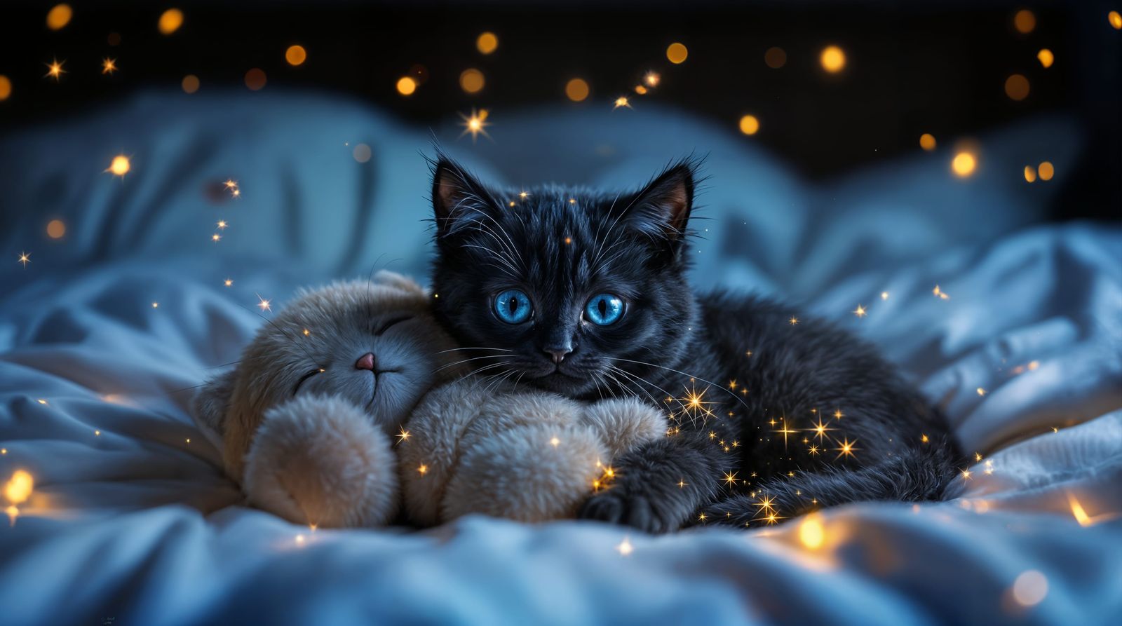 Enchanted Black Cat in Chilly Nighttime Hug