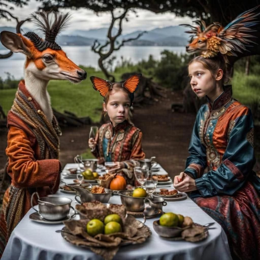 Surreal Restaurant Scene with Exotic Aliens: Digital Art