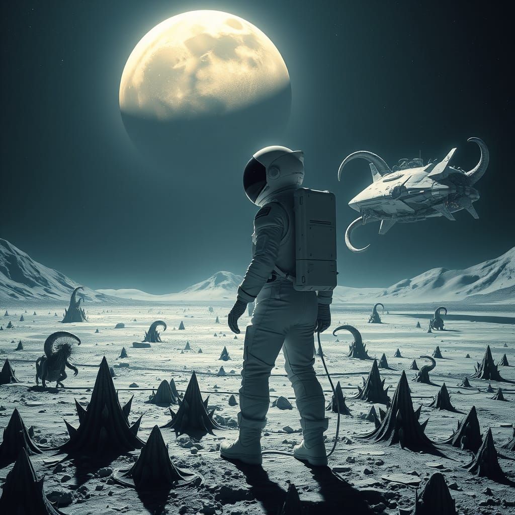 Astronaut Surveys Alien World with Biomechanical Planet and ...