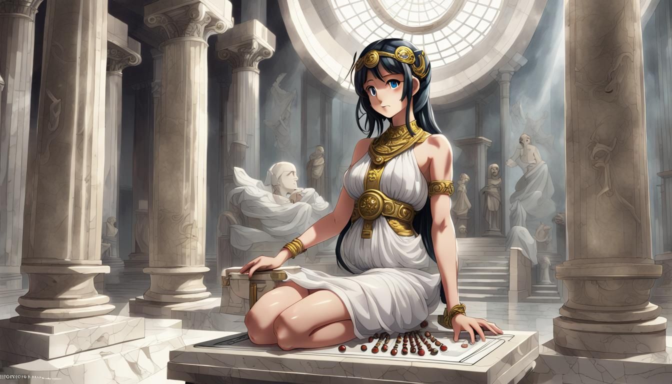 Vestal Virgin with Mechanical Computer in Anime Style