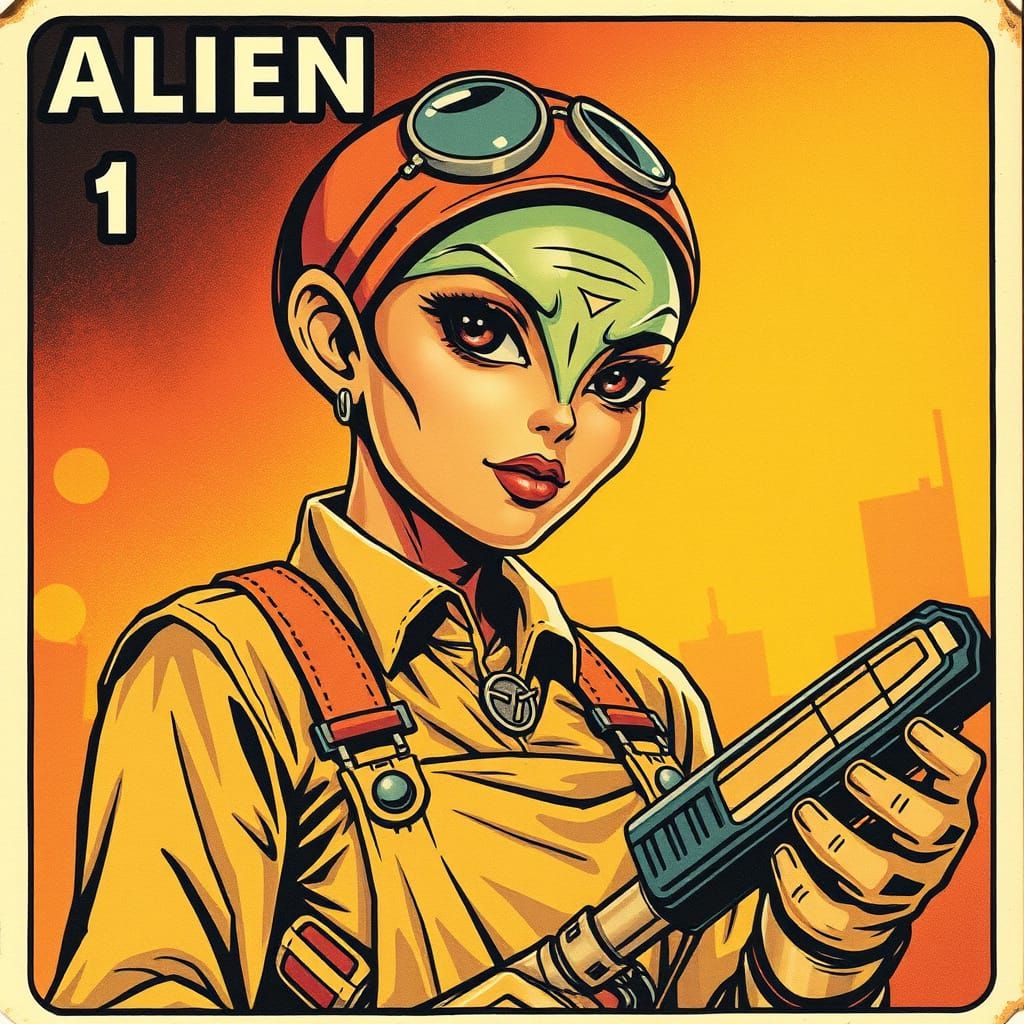 Alien Woman Worker Trading Card Art