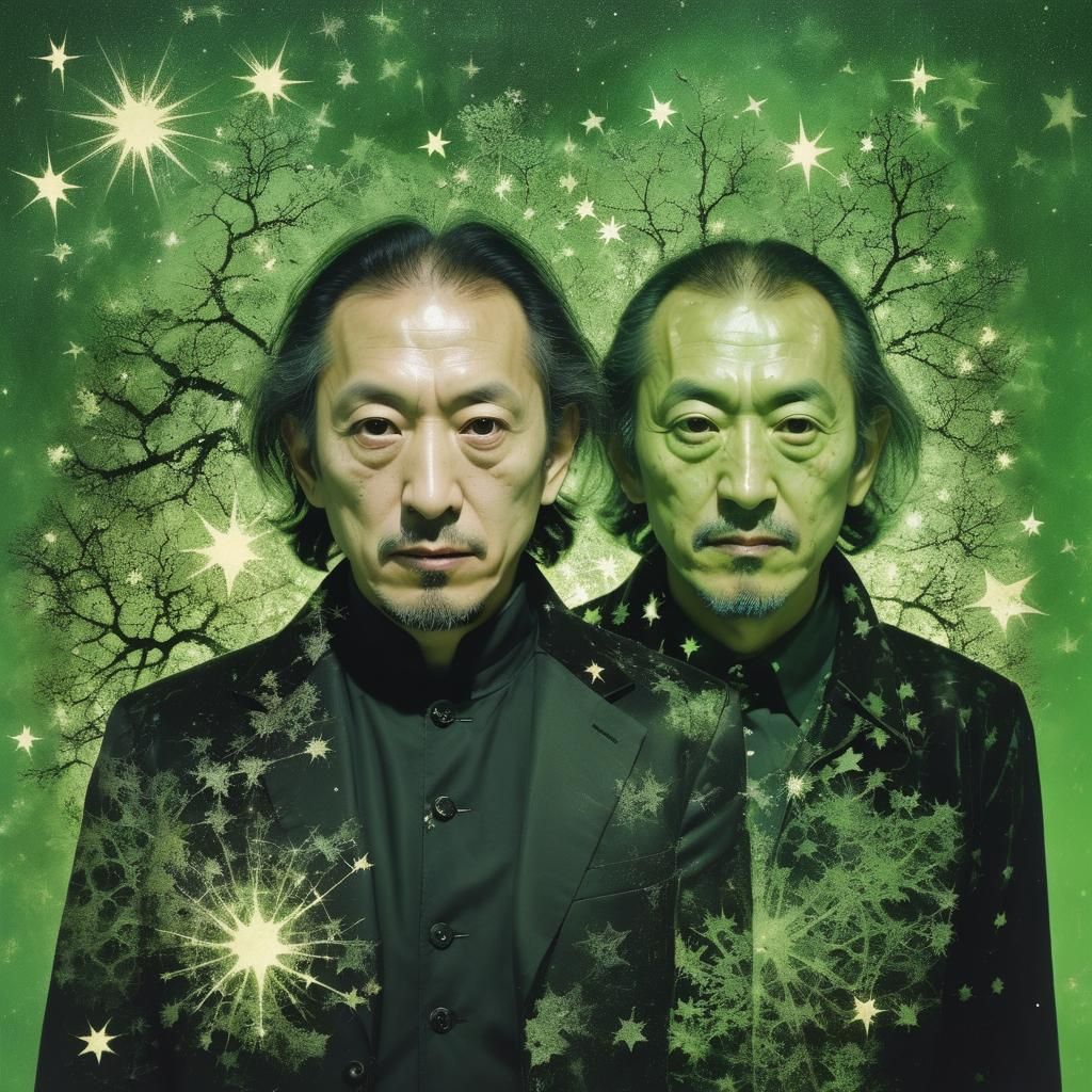 Masculine Vampire Portrait with Chemigram Double Exposure