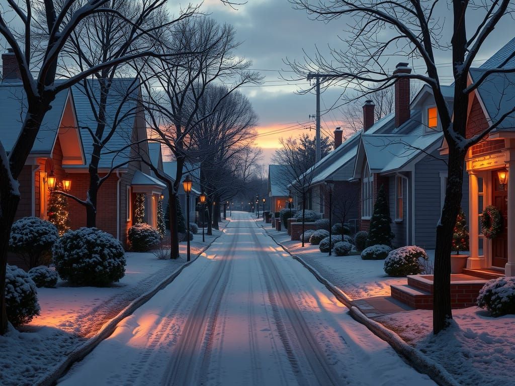 Idyllic Winter Wonderland Suburban Scene