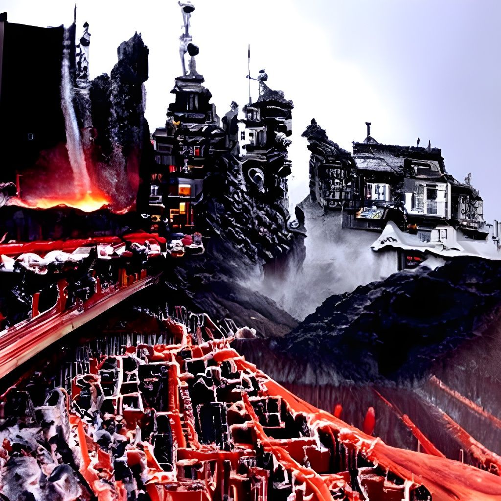 Ancient Town Around Lava Lake Cityscape