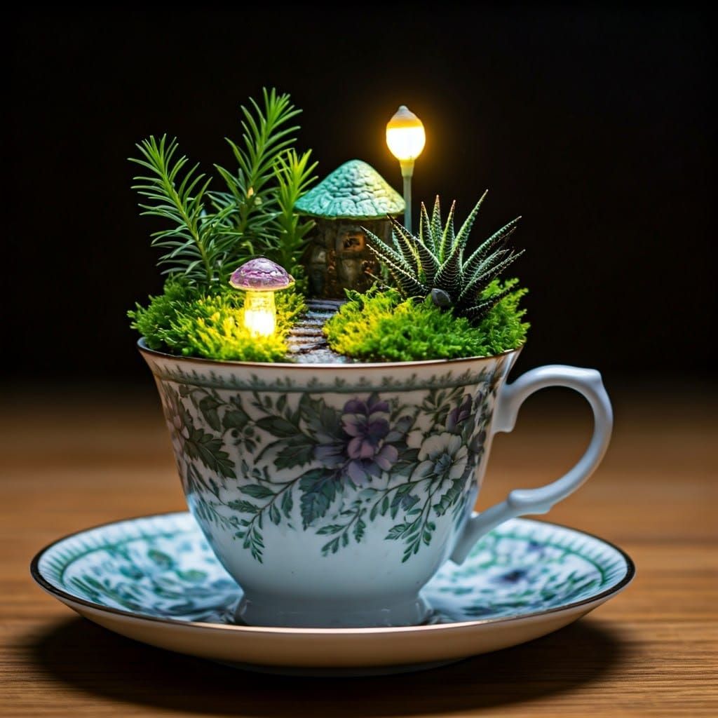 Teacup Ecosystems: Miniature Worlds in Botanical Style