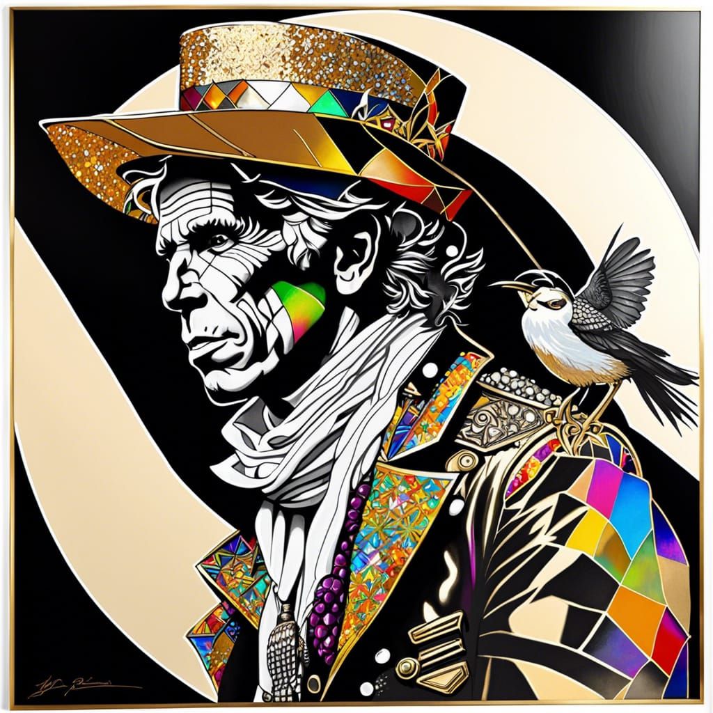 Keith Richards as Scarecrow: Expressionist Glitter Drawing