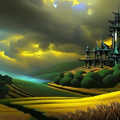 Surreal Halloween Wheat Field Storm, Digital Art