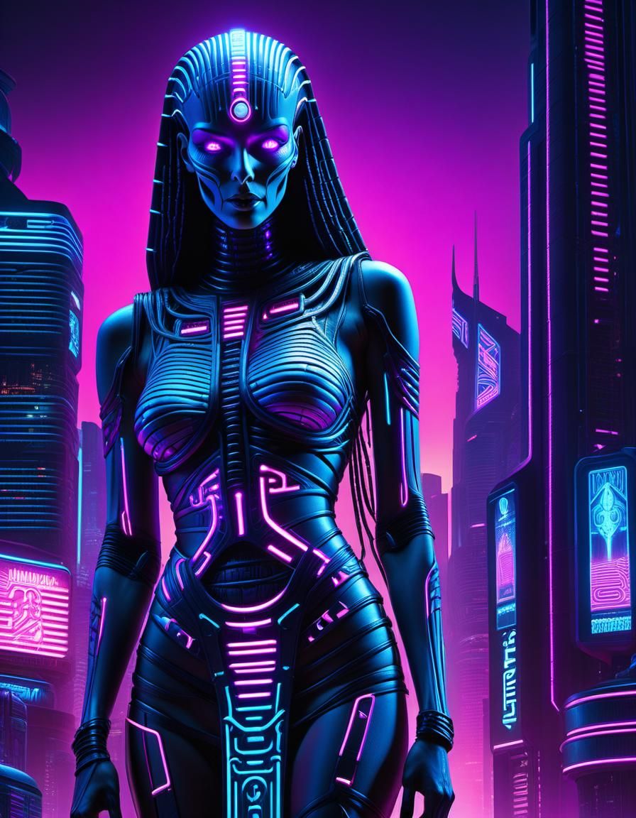 Cyberpunk Mummy in Futuristic City