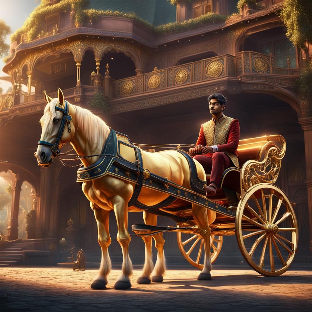 Indian Boy with Golden Carriage: Fantasy Concept Art