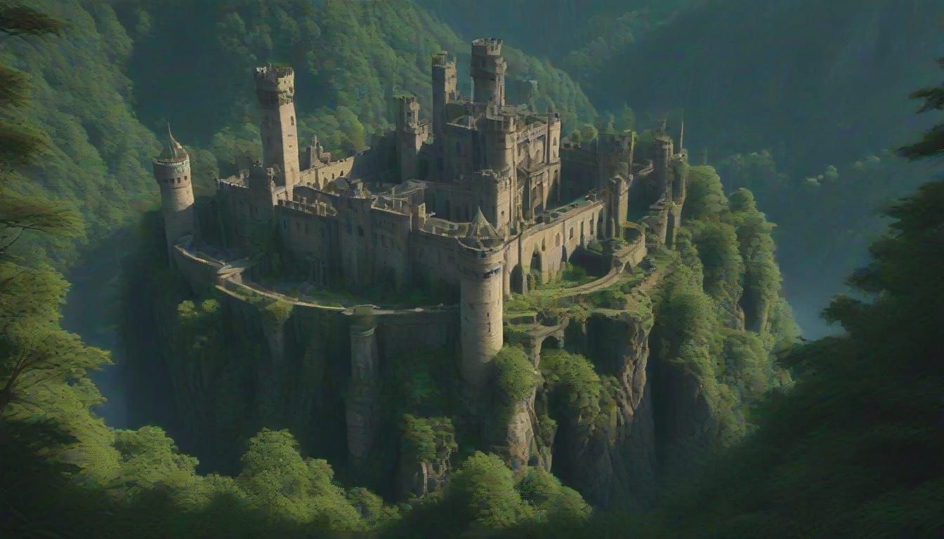 Surreal Futuristic Castle Dominates Mountain Valley Landscap...