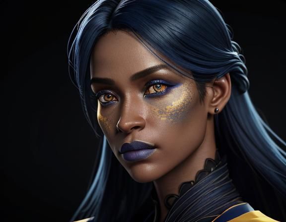 Photorealistic Portrait of Woman with Indigo and Gold