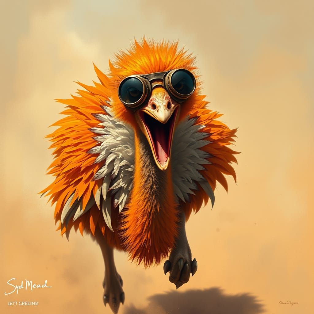 Fierce Ostrich Aviator Runs Across the Savannah
