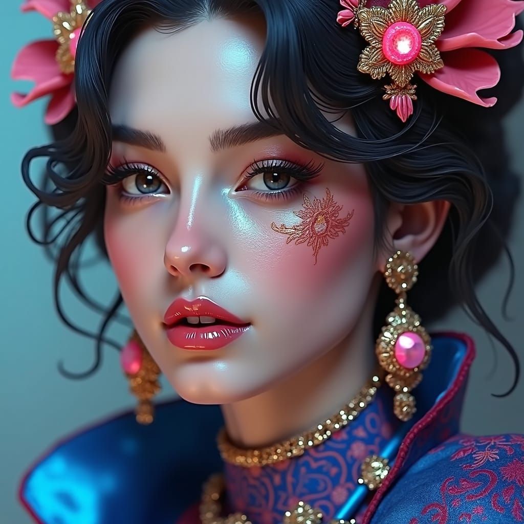 Two Smiling Children Floating in Air, Divisionism Style