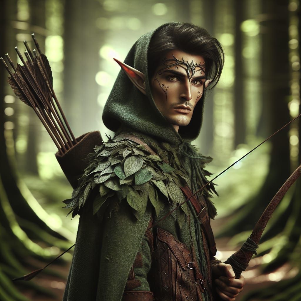 Forest Elf Ranger with Bow and Swords