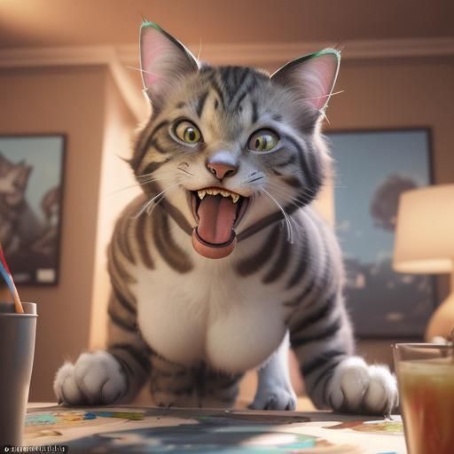 Animated Cat Laughing in Comic Style 3D Render