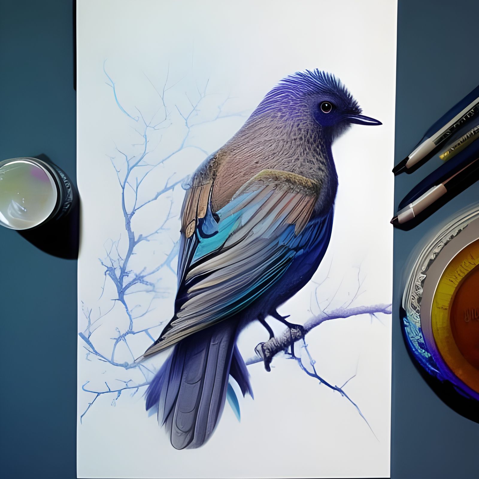 Detailed Blue Bird with Iridescent Highlights