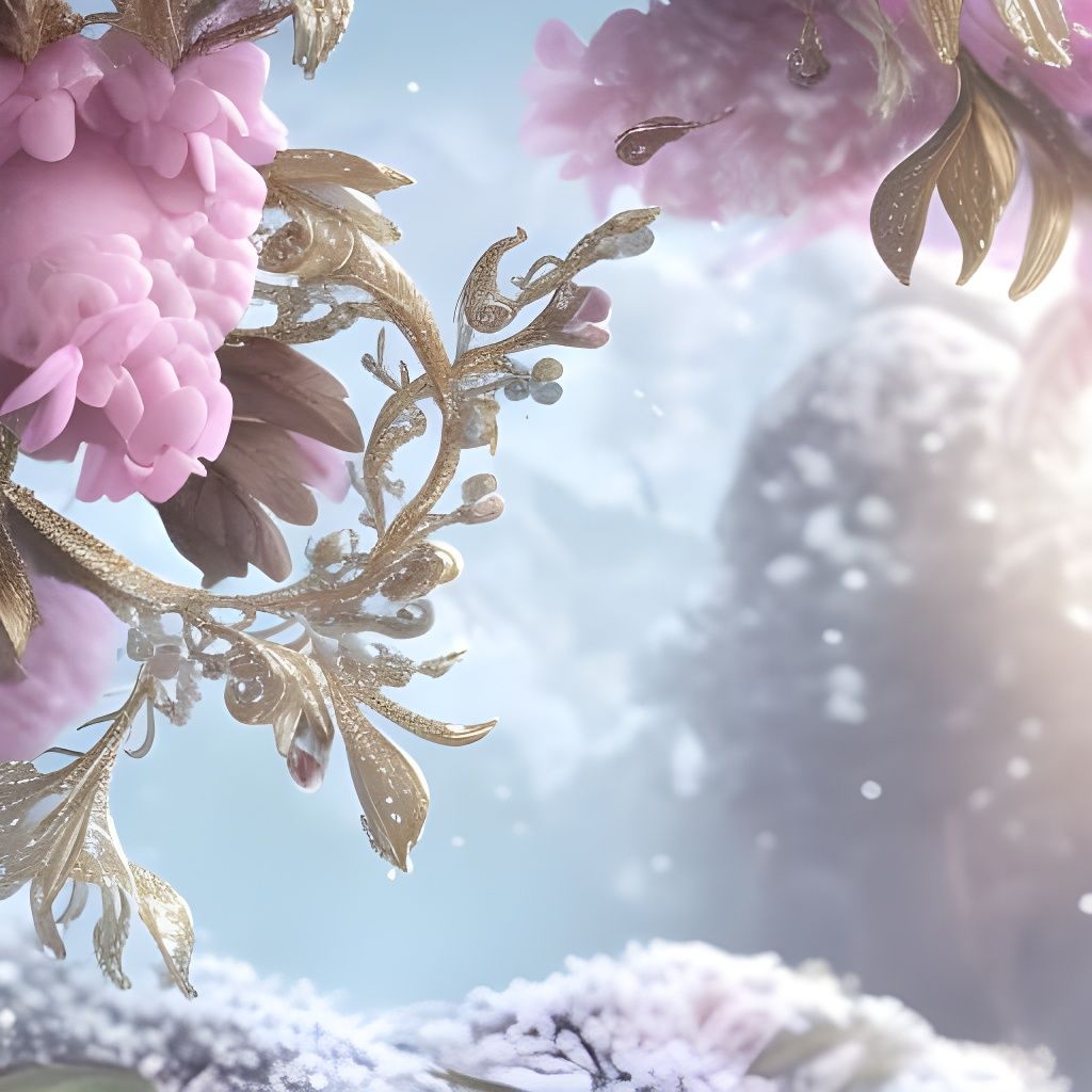 Ornaments on Blossom Tree in Winter Landscape